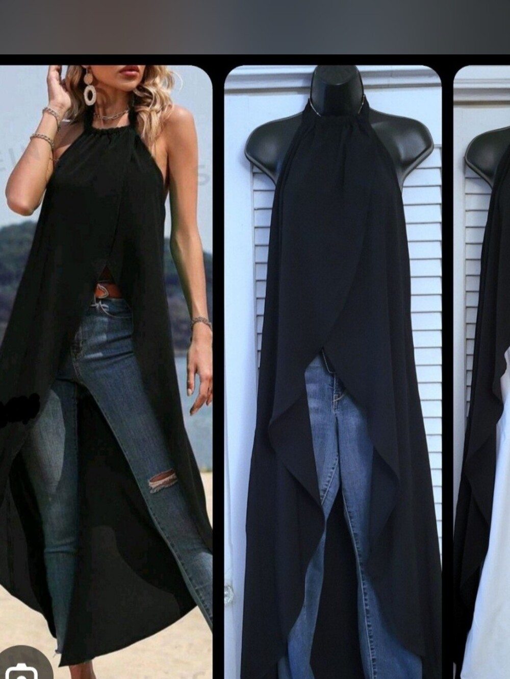 Black Halter High Low Tunic Top Flowy Criss Cross Size S